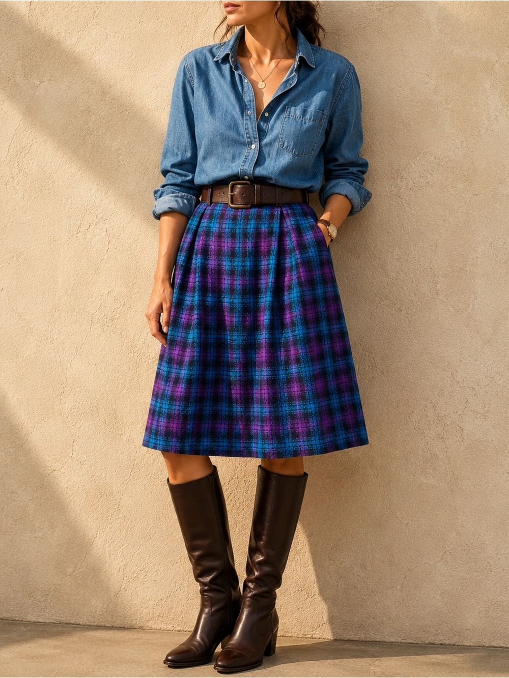 Vintage Pendleton Purple Blue Plaid Wool Skirt Made in USA Size 10 Petite
